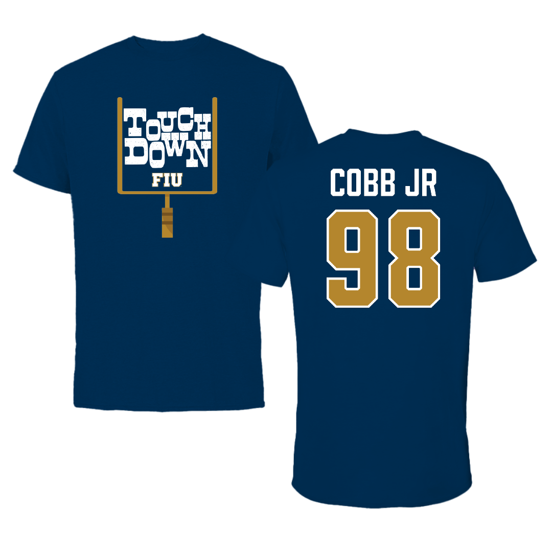 Florida International University Football Navy Touchdown Tee - #98 Antoine Cobb Jr