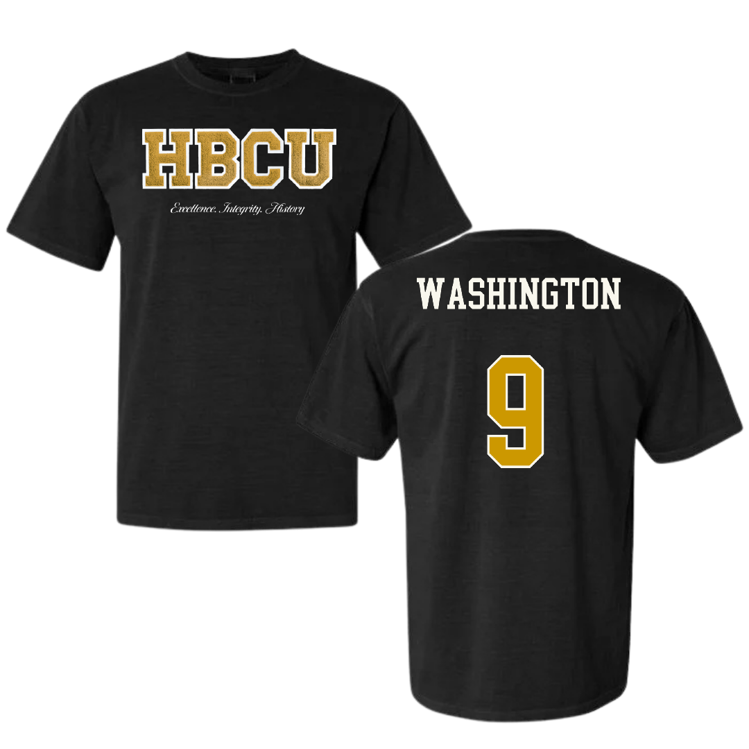 Alabama State University Soccer (W) Black HBCU Varsity Comfort Colors Tee - #9 Sydney Washington