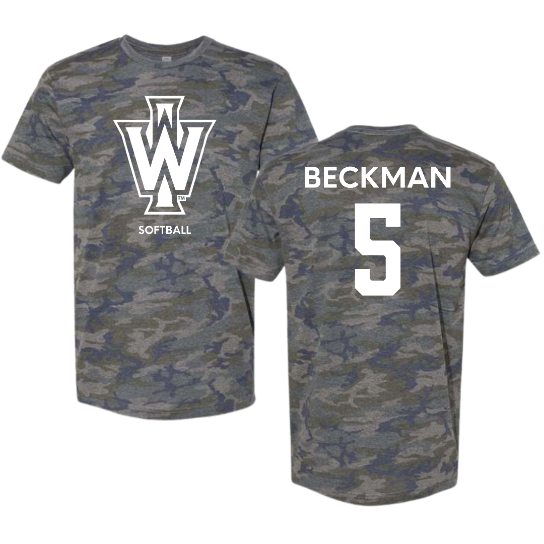 Illinois Wesleyan University Softball Vintage Camo Tee - #5 Anna Beckman