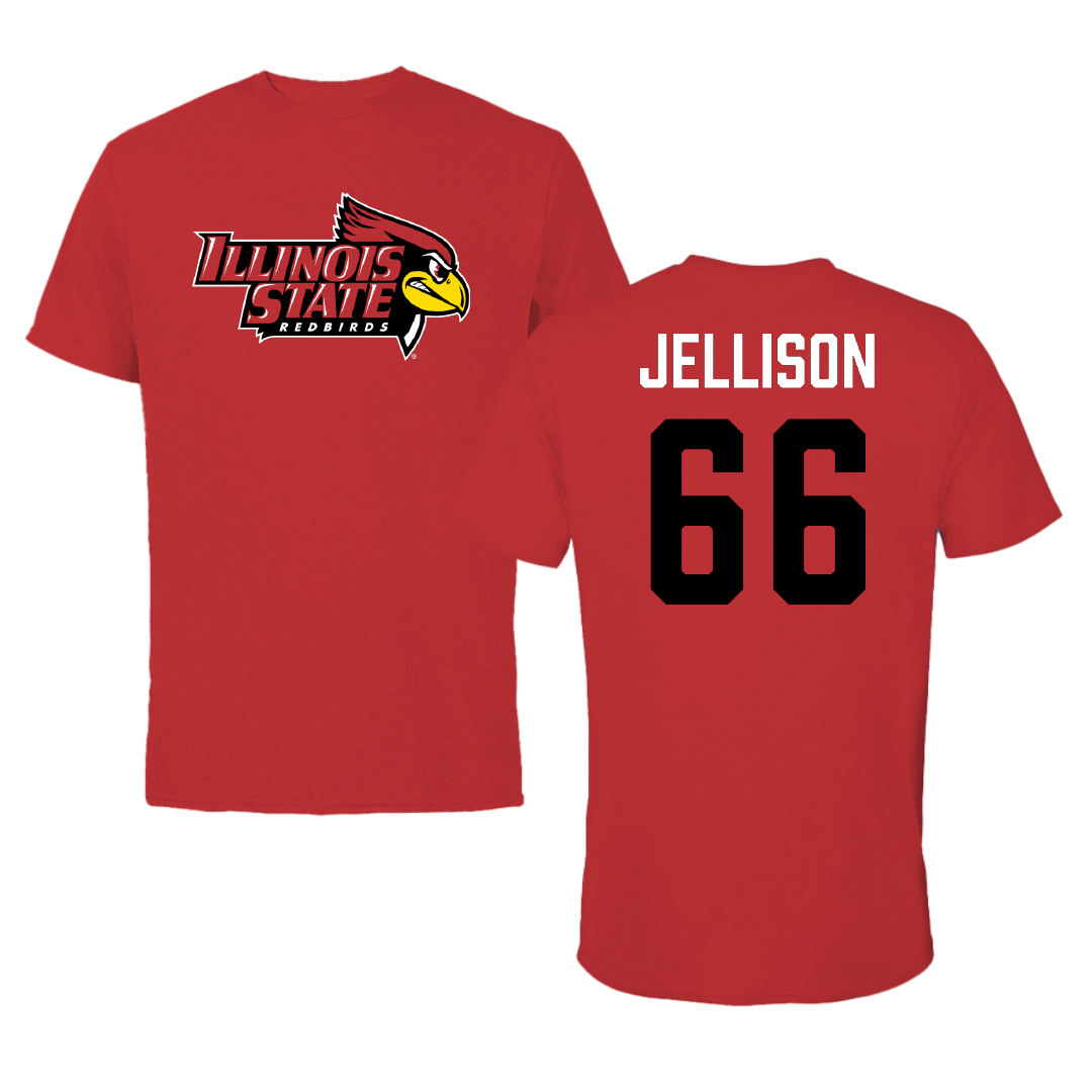 Illinois State University Football Red Redbird Performance Tee - #66 Brayden Jellison