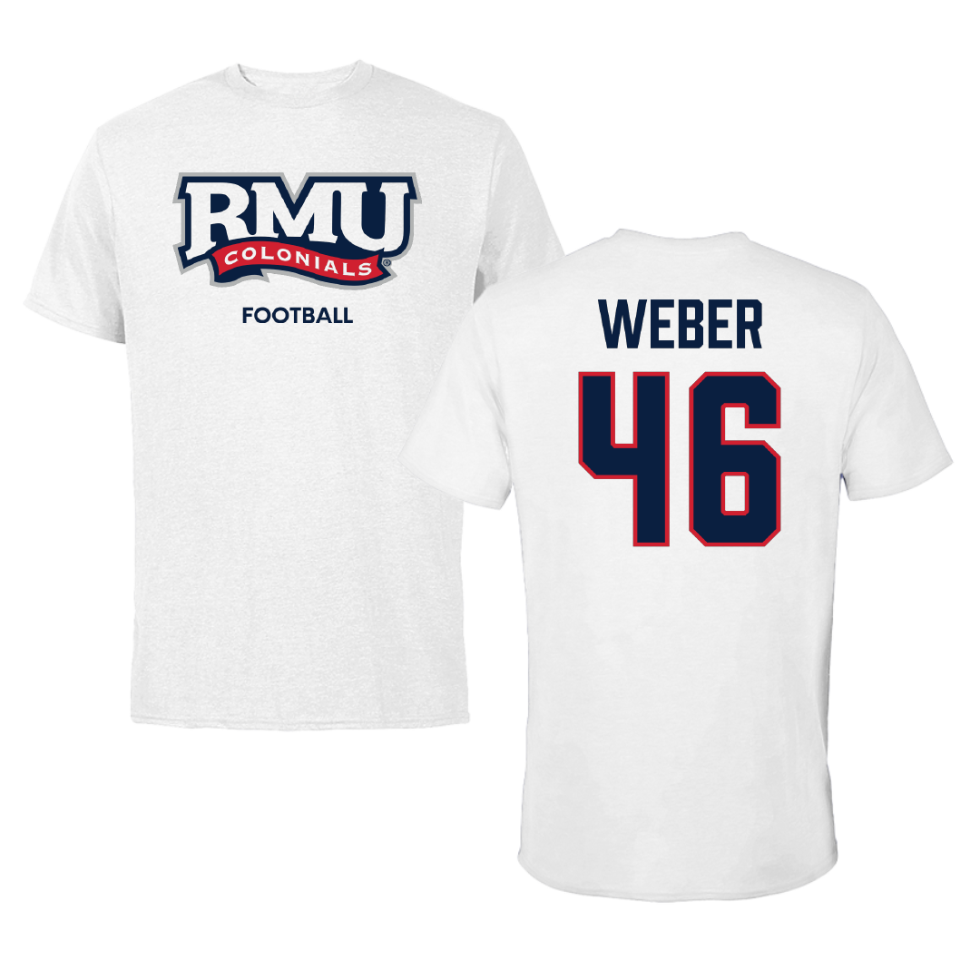 Robert Morris University Football White Performance Tee - #46 Zach Weber