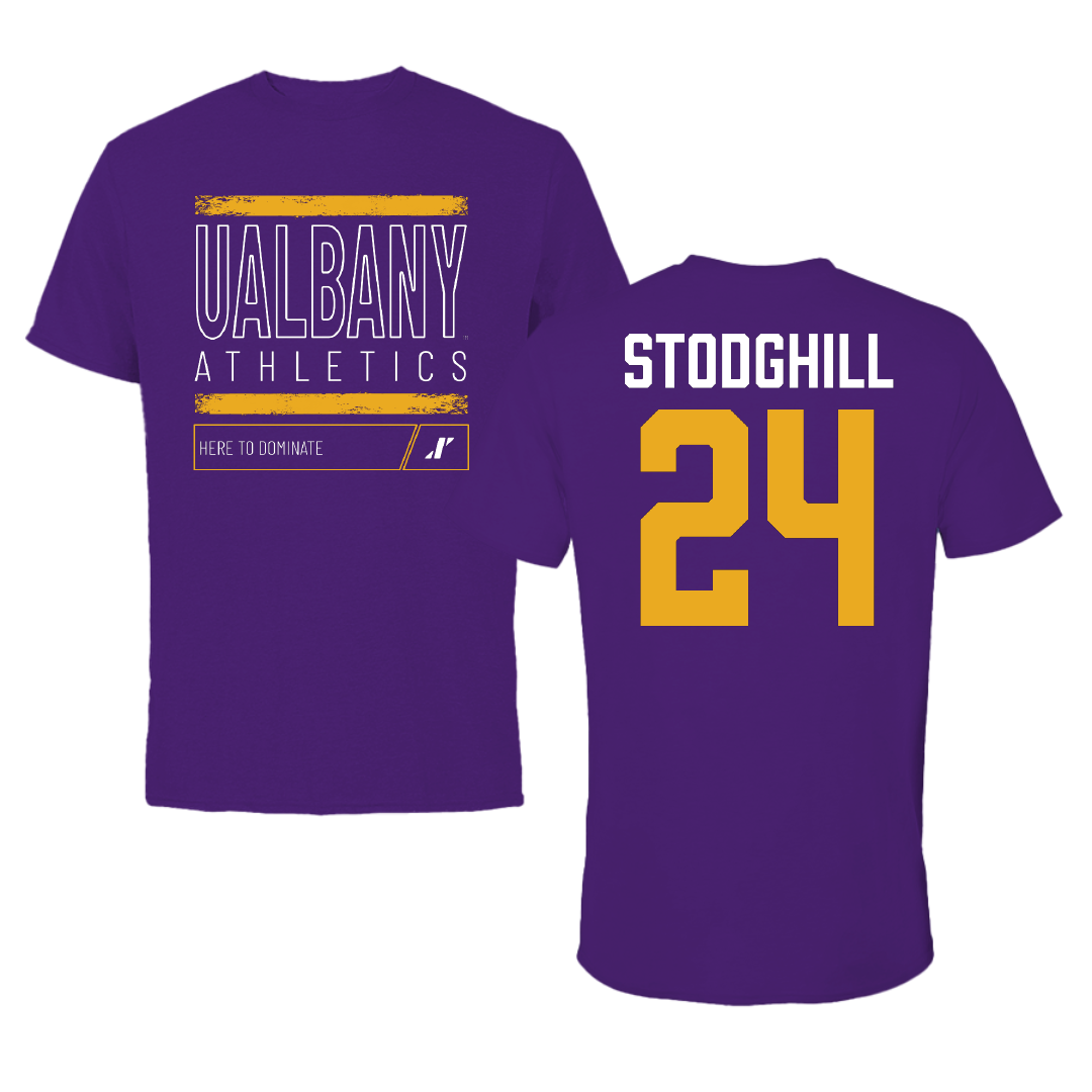 University at Albany Football Purple Dominate Tee - #24 Cam Stodghill