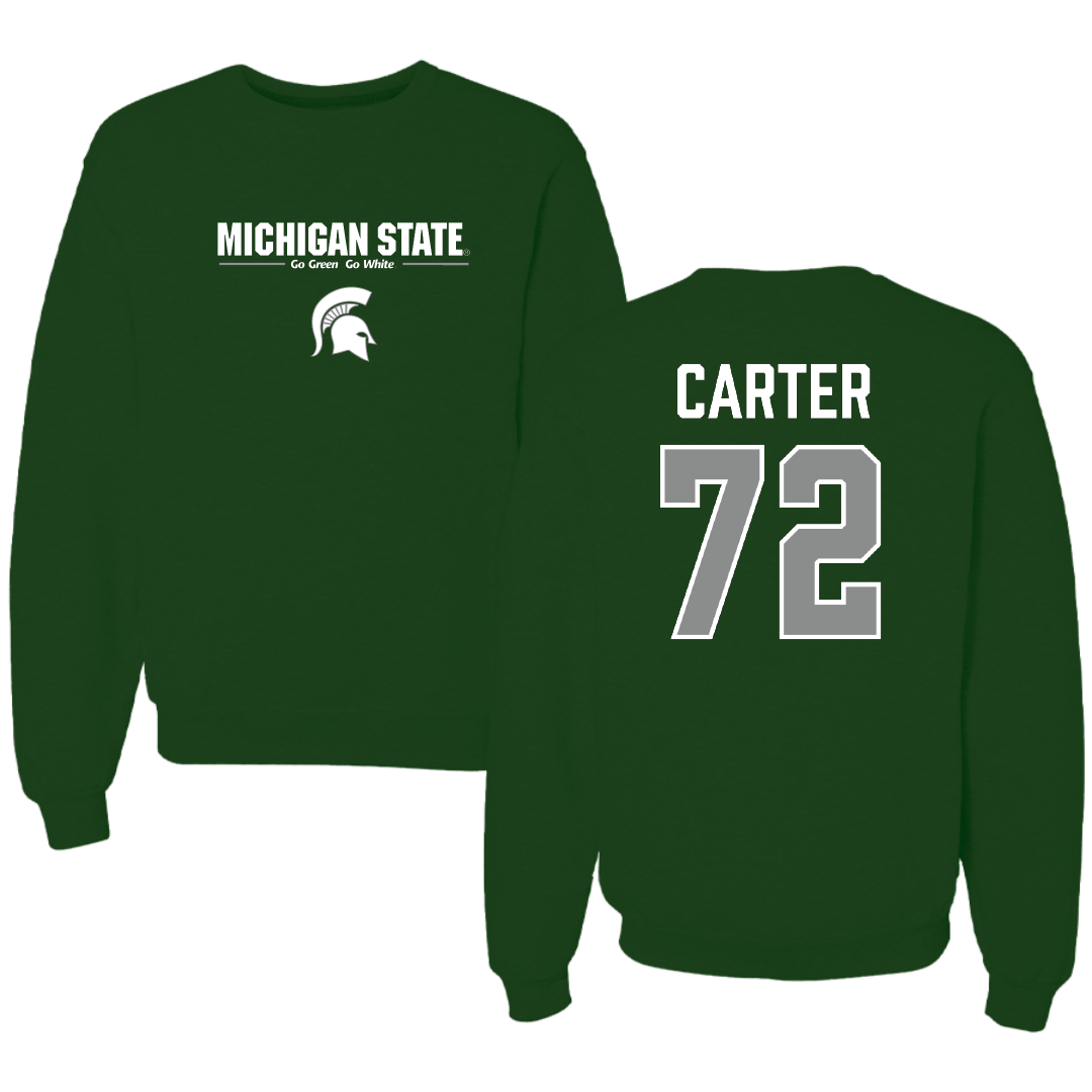 Michigan State University Football Forest Green General Crewneck - #72 Caleb Carter