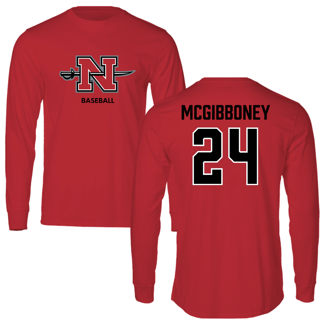 Nicholls State University Baseball Red Mascot Long Sleeve - #24 Luke McGibboney