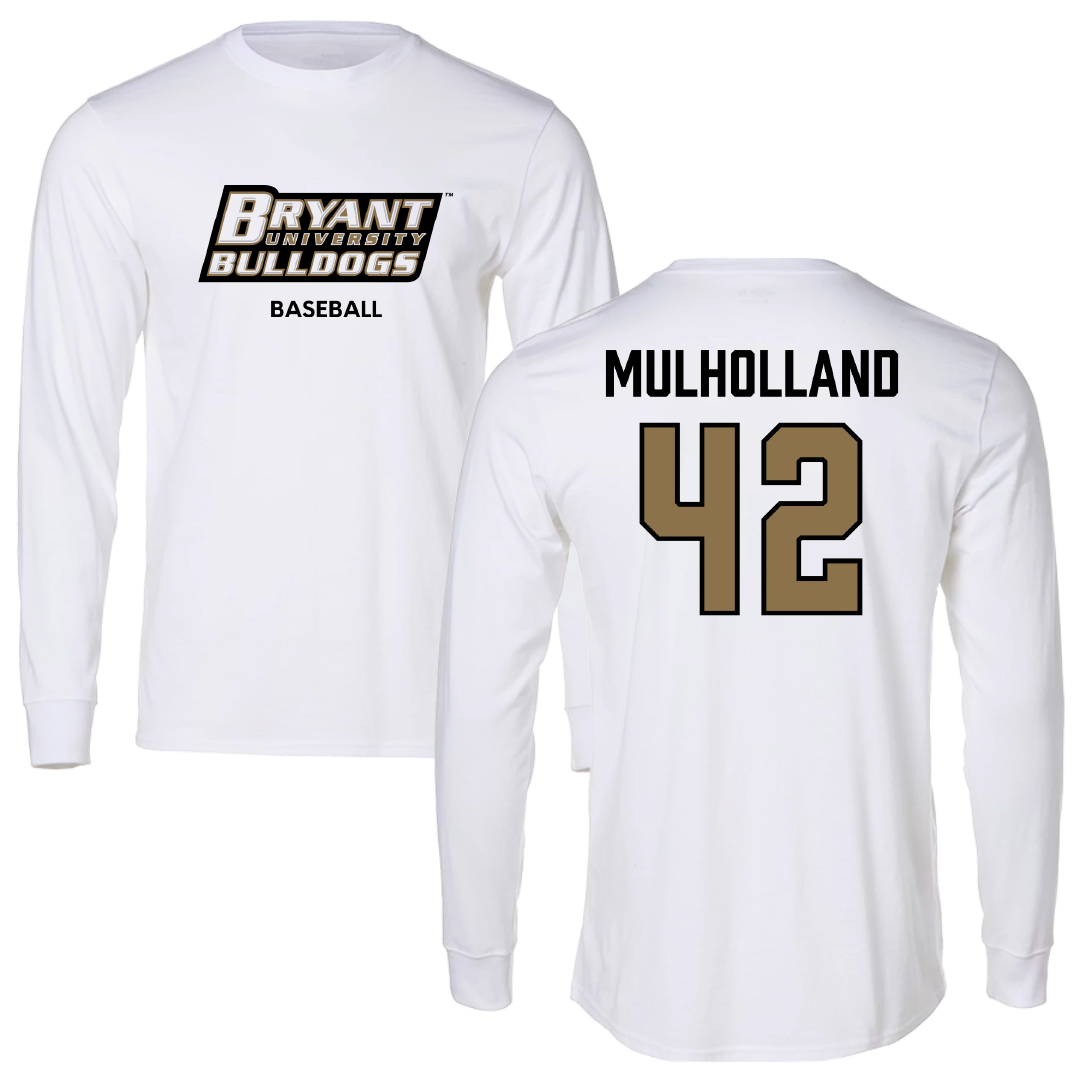 Bryant University Baseball White Performance Long Sleeve - #42 Billy Mulholland
