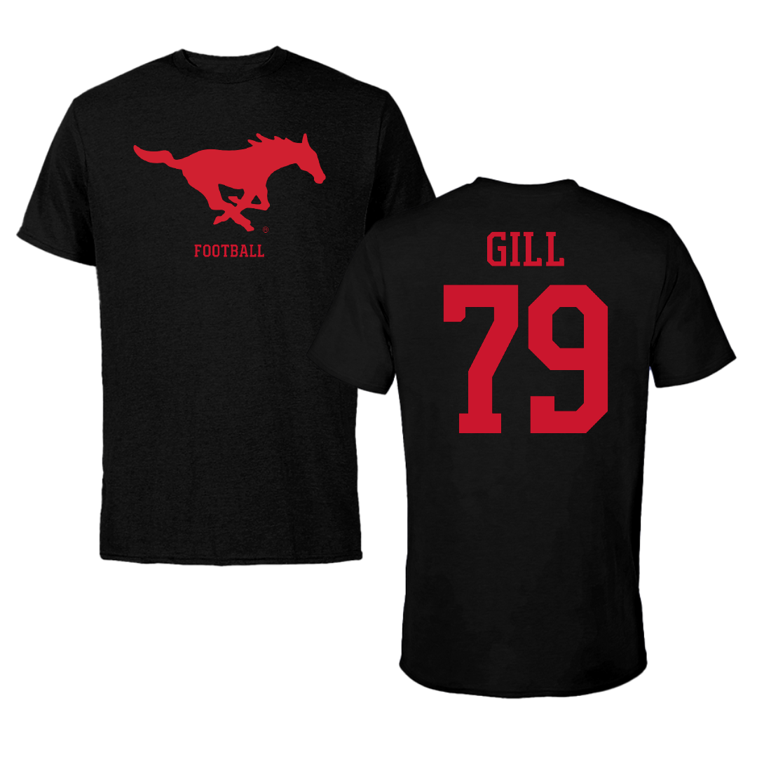 Southern Methodist University Football Black Tee - #79 Reagan Gill