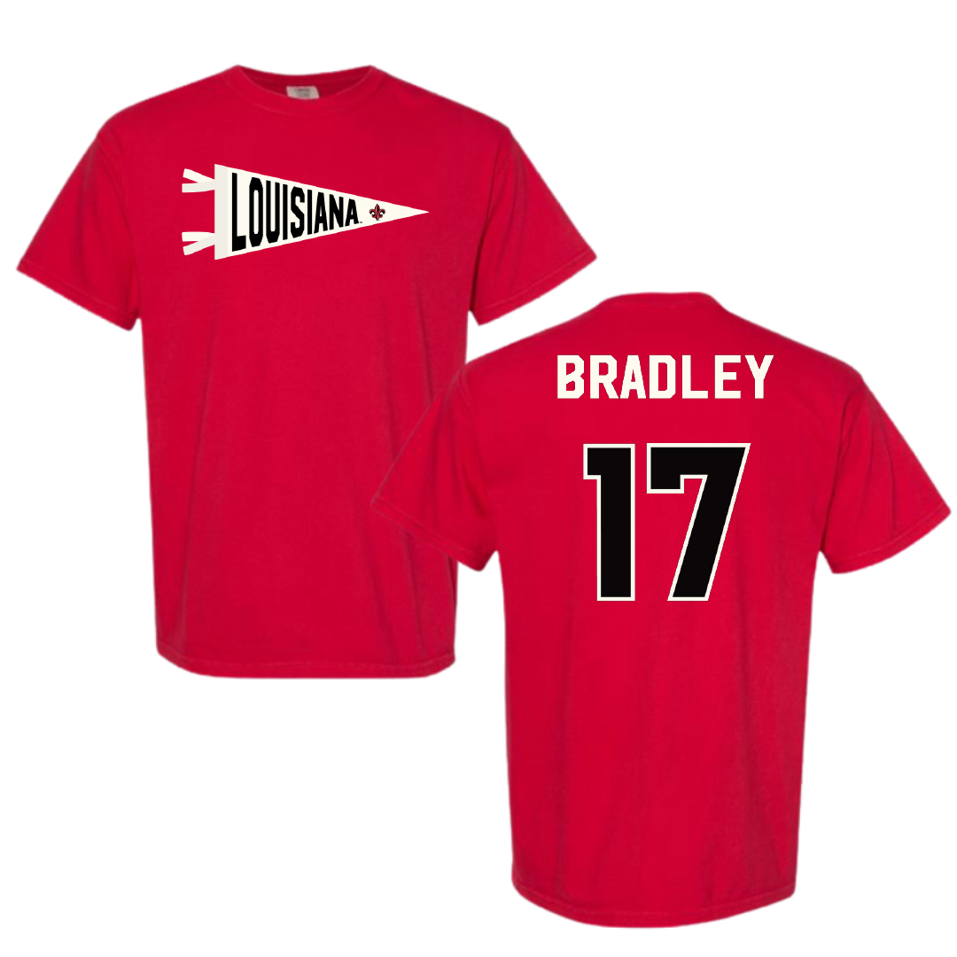 University of Louisiana at Lafayette Soccer Red Pennant Comfort Colors Tee - #17 Megan Bradley