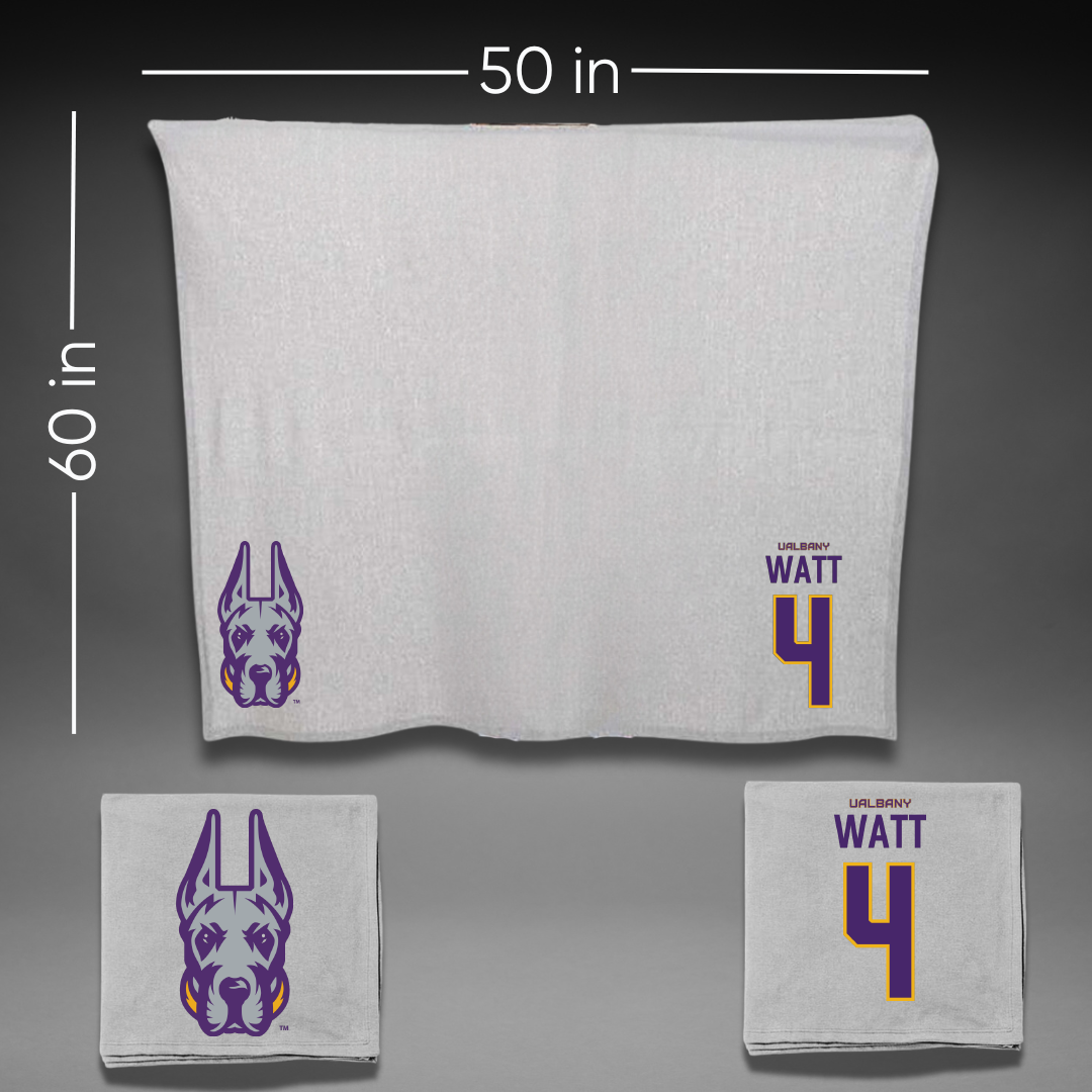 University at Albany Soccer Gray Blanket - #4 Lucas Watt