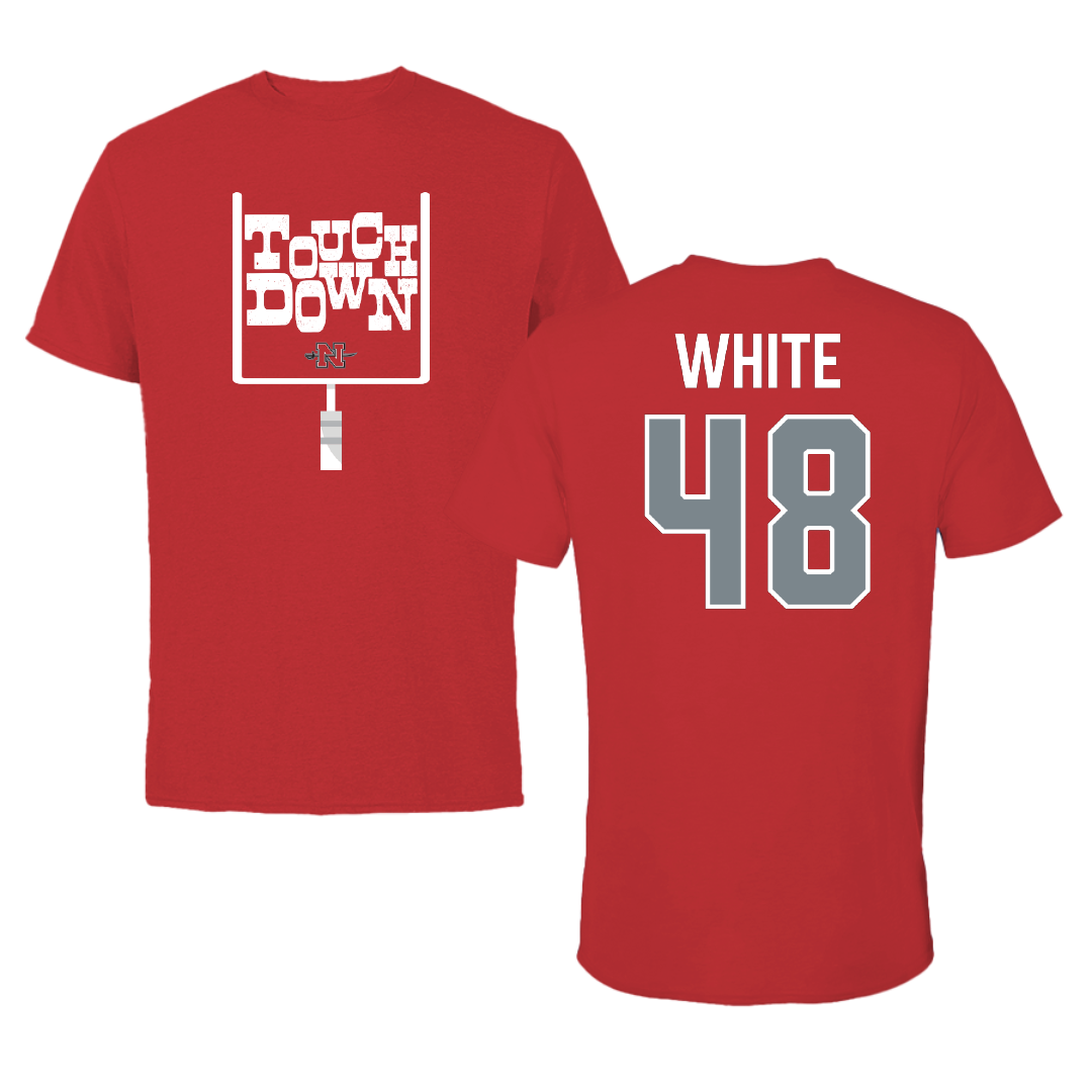 Nicholls State University Football Red Touchdown Performance Tee - #48 Scott White