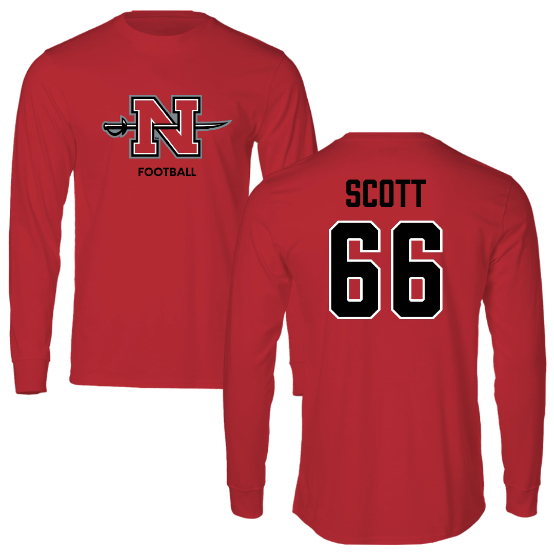 Nicholls State University Football Red Mascot Performance Long Sleeve - #66 Sameij Scott