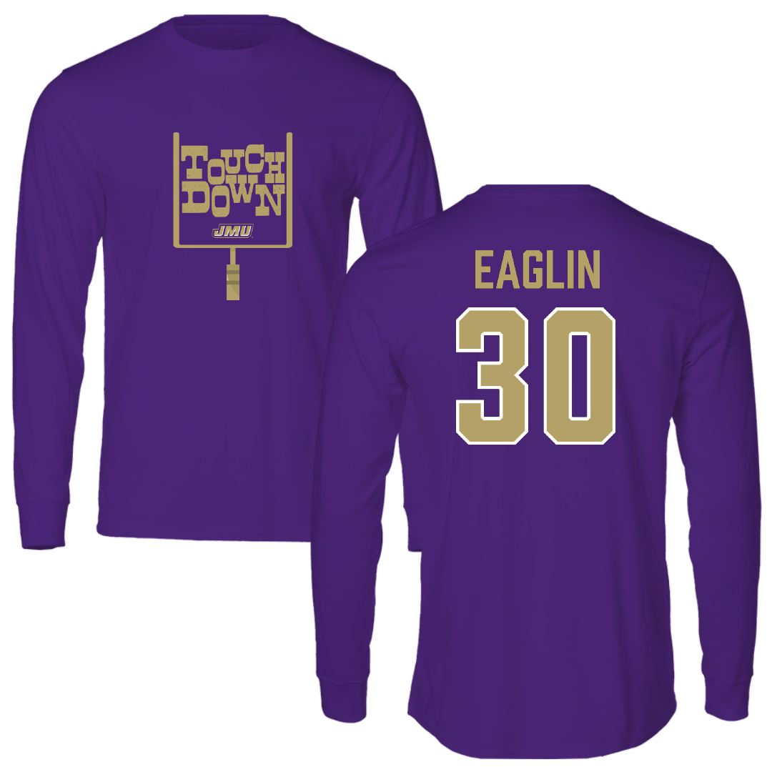 James Madison University Football Purple Touchdown Long Sleeve - #30 Justin Eaglin