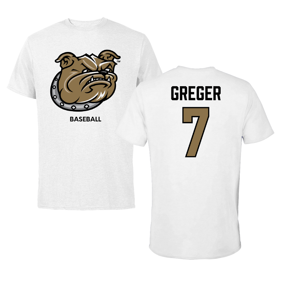 Bryant University Baseball White Performance Tee - #7 Gavin Greger