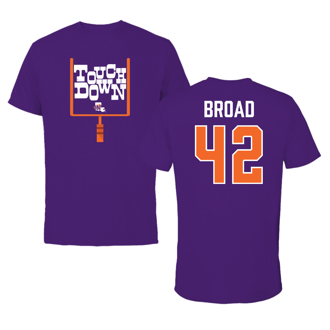 Northwestern State University Football Purple Touchdown Performance Tee - #42 Matthew Broad