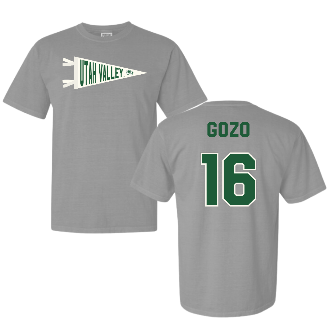 Utah Valley University Soccer Light Gray Pennant Comfort Colors Tee - #16 Elijah Gozo