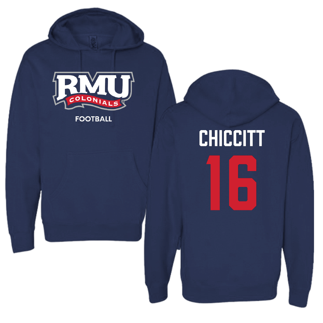 Robert Morris University Football Navy Hoodie - #16 Anthony Chiccitt