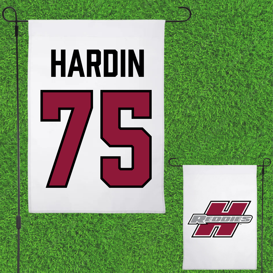 Henderson State University Football White Garden Flag - #75 Elijah Hardin