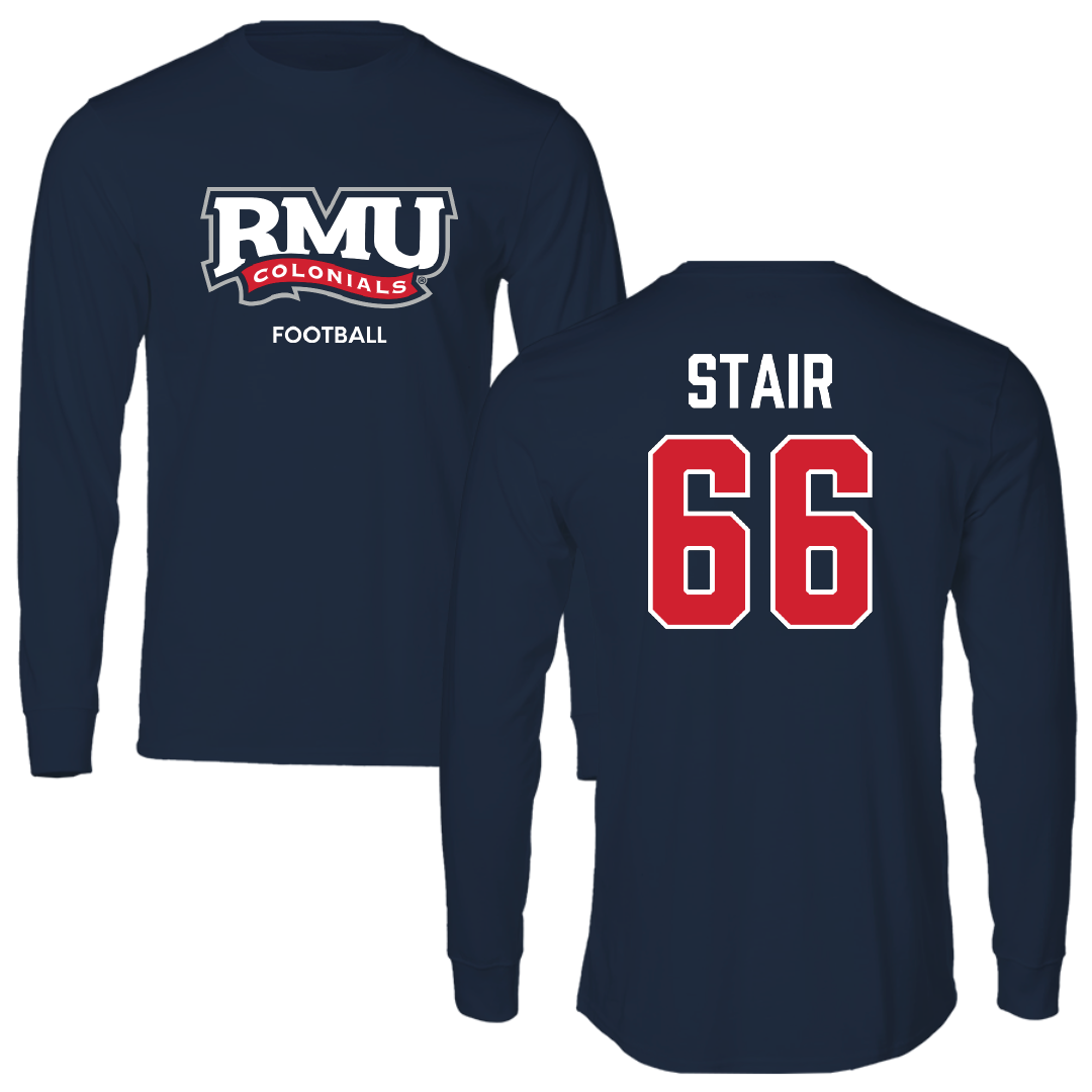 Robert Morris University Football Navy RMU Long Sleeve - #66 Aidan Stair