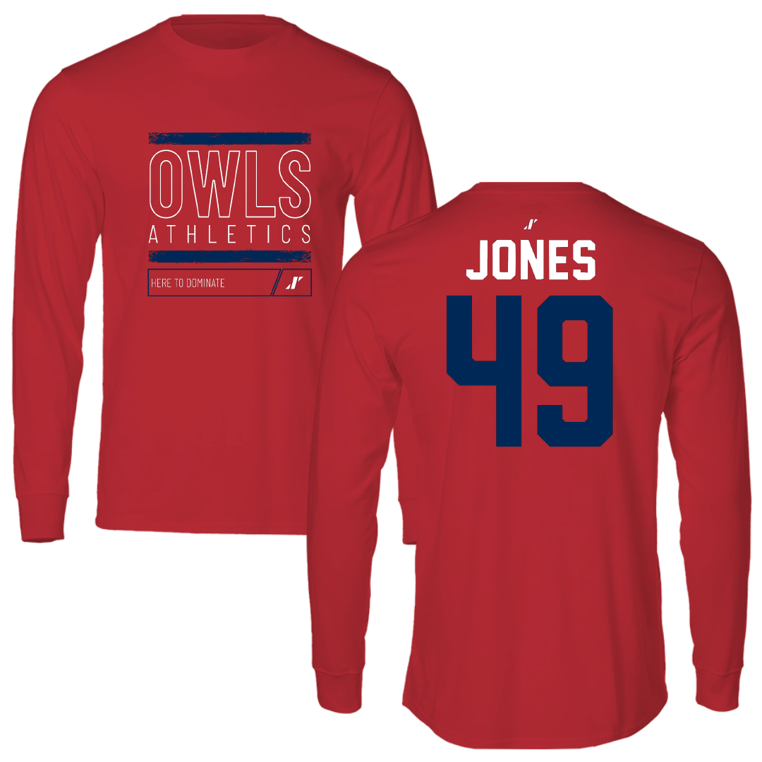 Florida Atlantic University Football Red Dominate Performance Long Sleeve - #49 Chris Jones