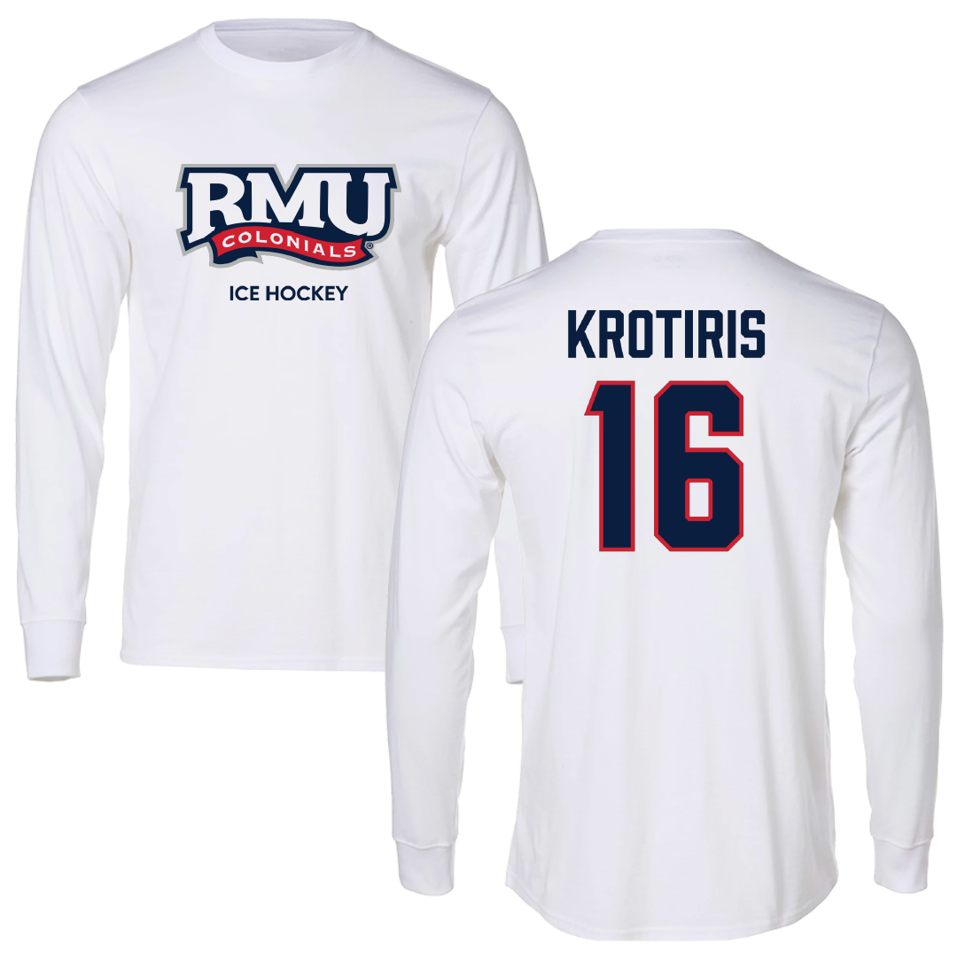 Robert Morris University Ice Hockey (M) White Mascot Long Sleeve - #16 George Krotiris
