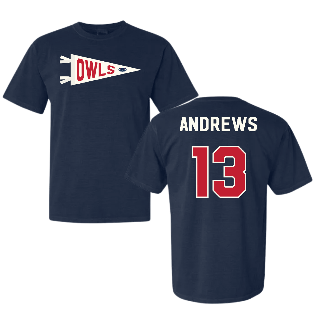Florida Atlantic University Baseball Navy Pennant Comfort Colors Tee - #13 Steven Andrews