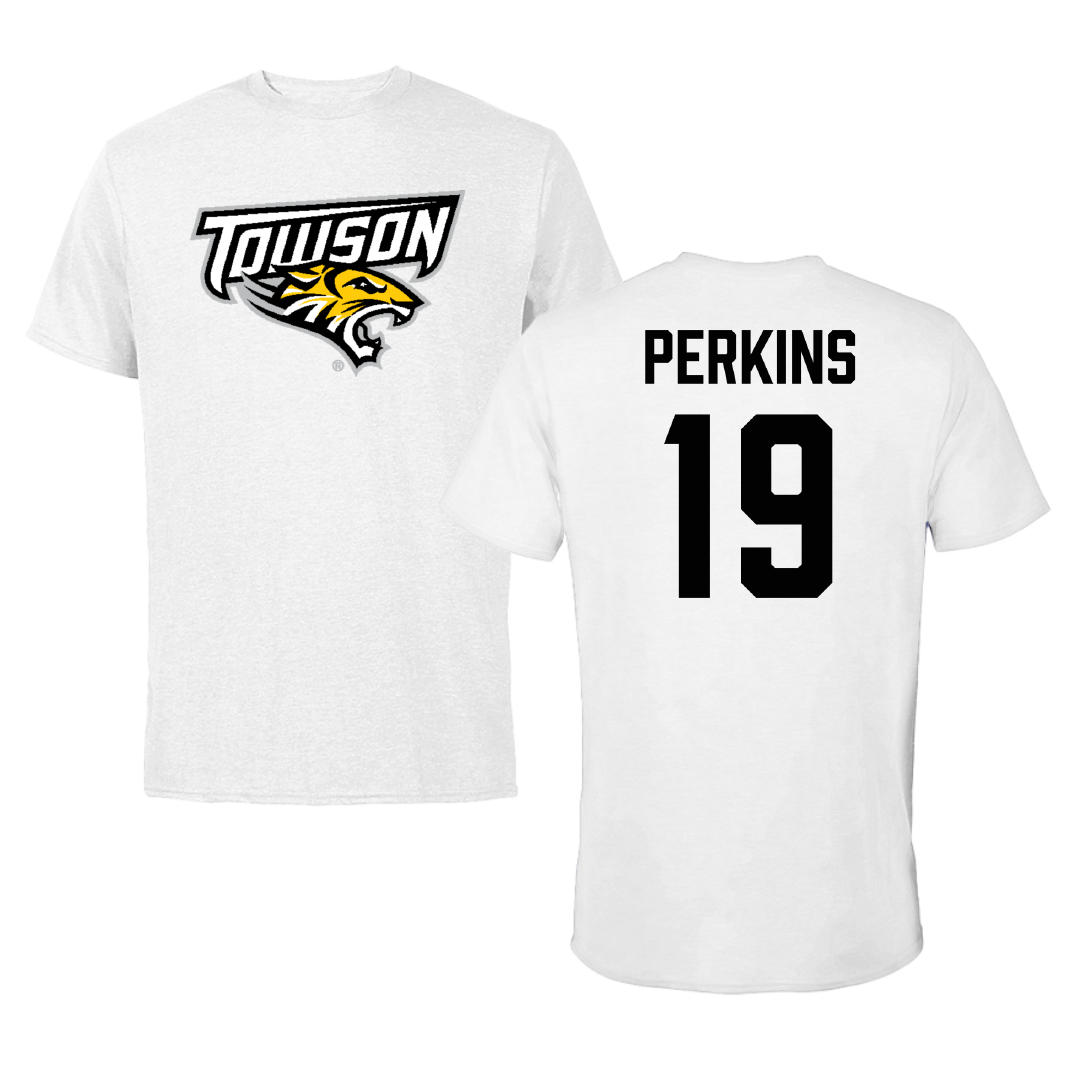 Towson University Football White Performance Tee - #19 Zay Perkins