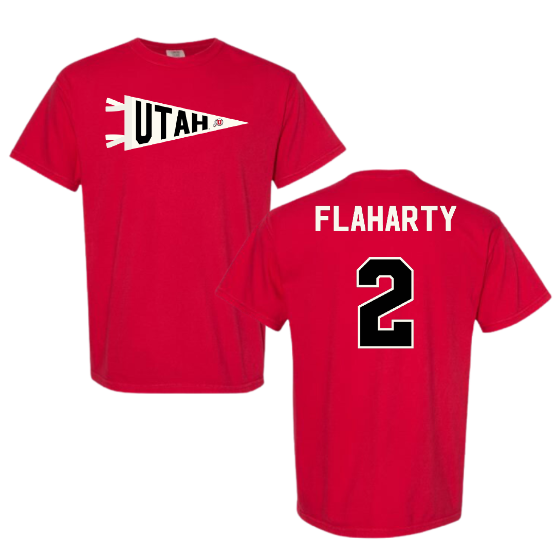 University of Utah Baseball Red Pennant Comfort Colors Tee - #2 Matt Flaharty