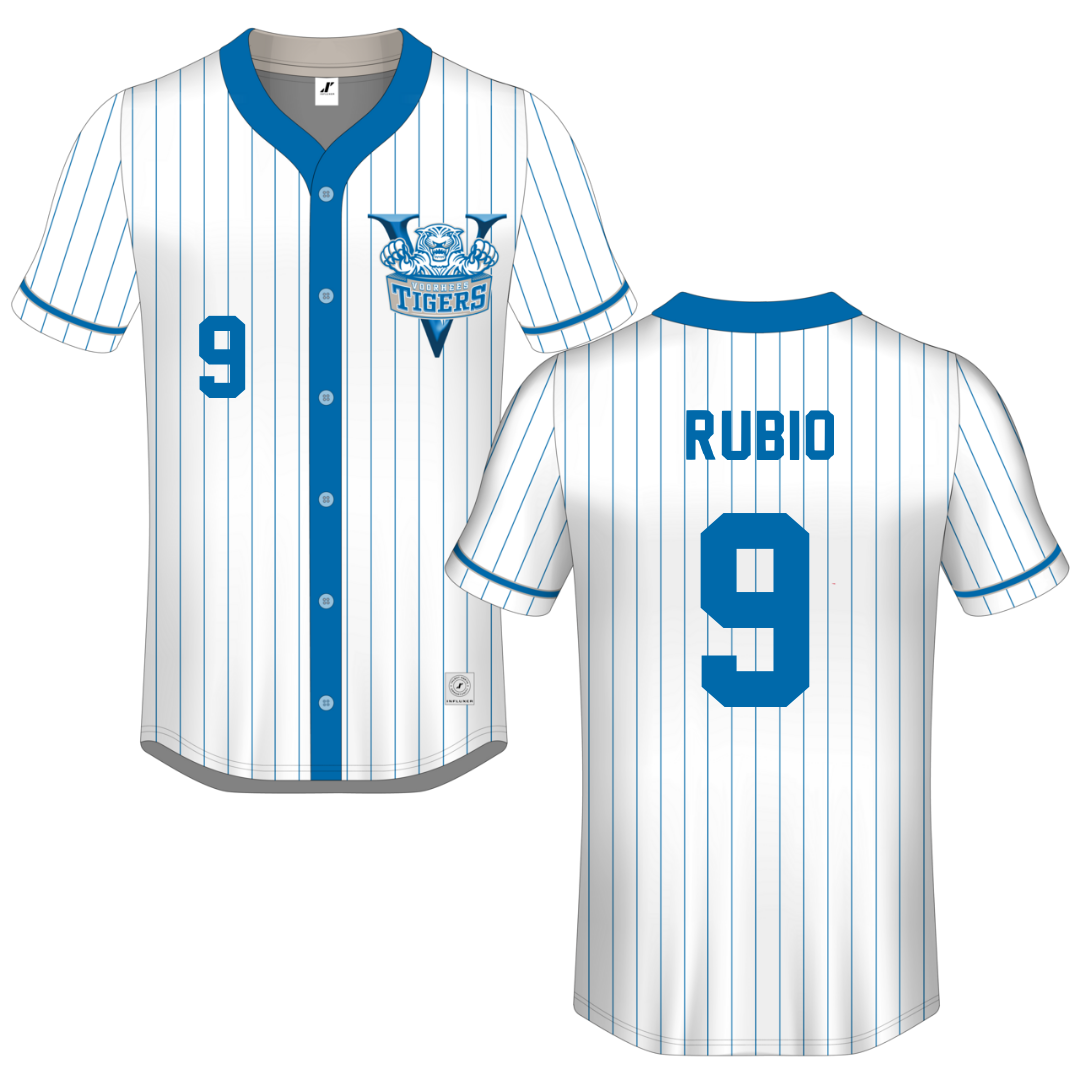 Voorhees University White Pinstripe Button-Down Jersey - #9 Miguel Rubio