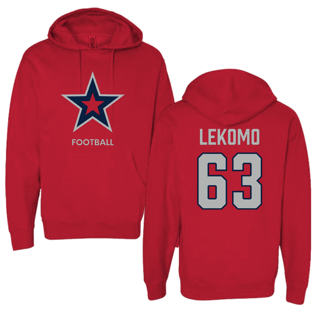 Robert Morris University Football Red Mascot Hoodie - #63 Yann Lekomo