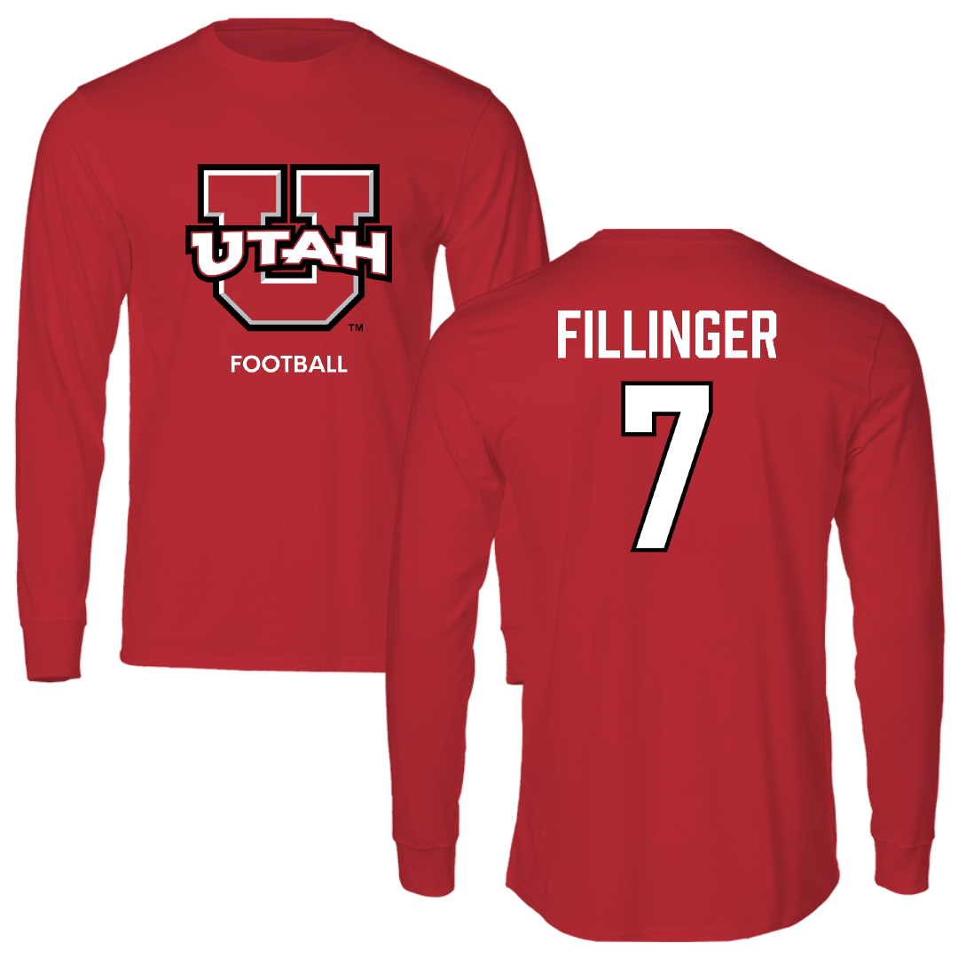 University of Utah Football Red Utes Long Sleeve - #7 Van Fillinger