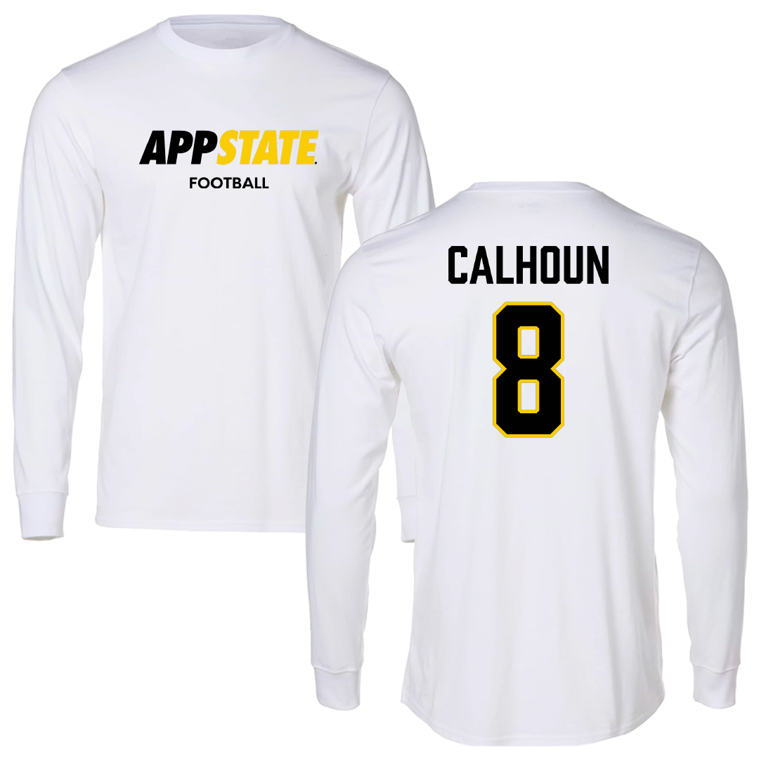 Appalachian State University Football White Block Long Sleeve - #8 Jaylon Calhoun