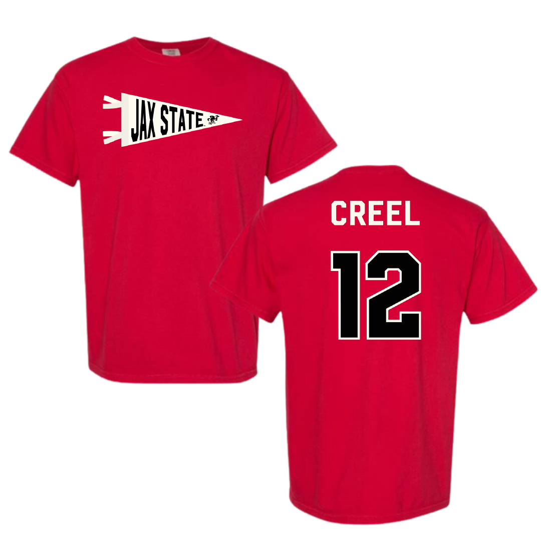 Jacksonville State University Football Red Pennant Comfort Colors Tee - #12 Caden Creel