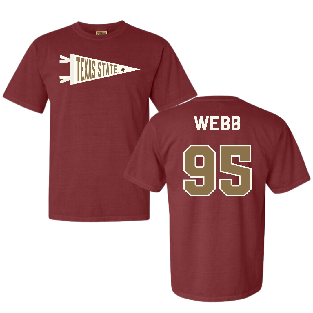 Texas State University Football Maroon Pennant Comfort Colors Tee - #95 Terry Webb