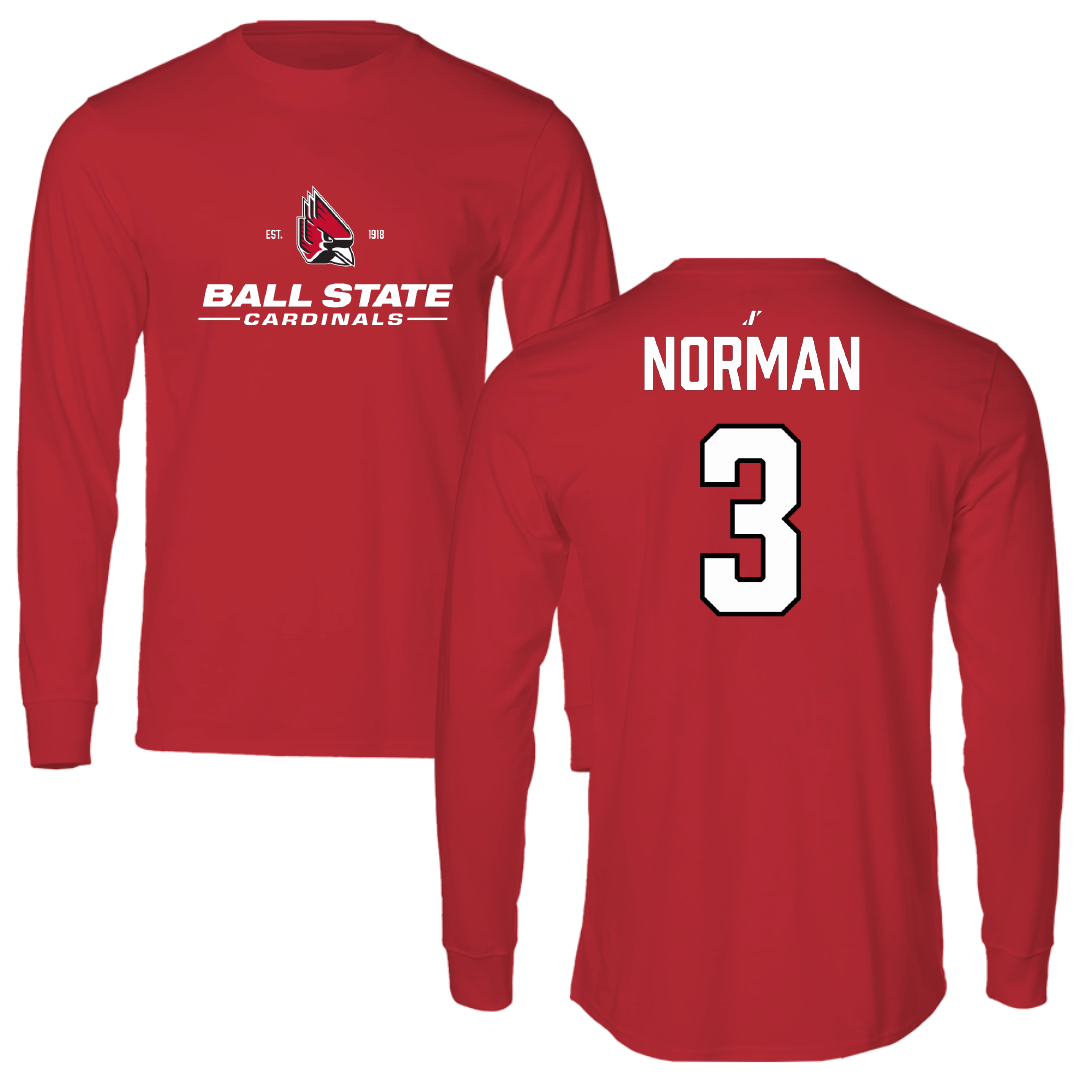 Ball State University Basketball Red General Performance Long Sleeve - #3 Karsyn Norman