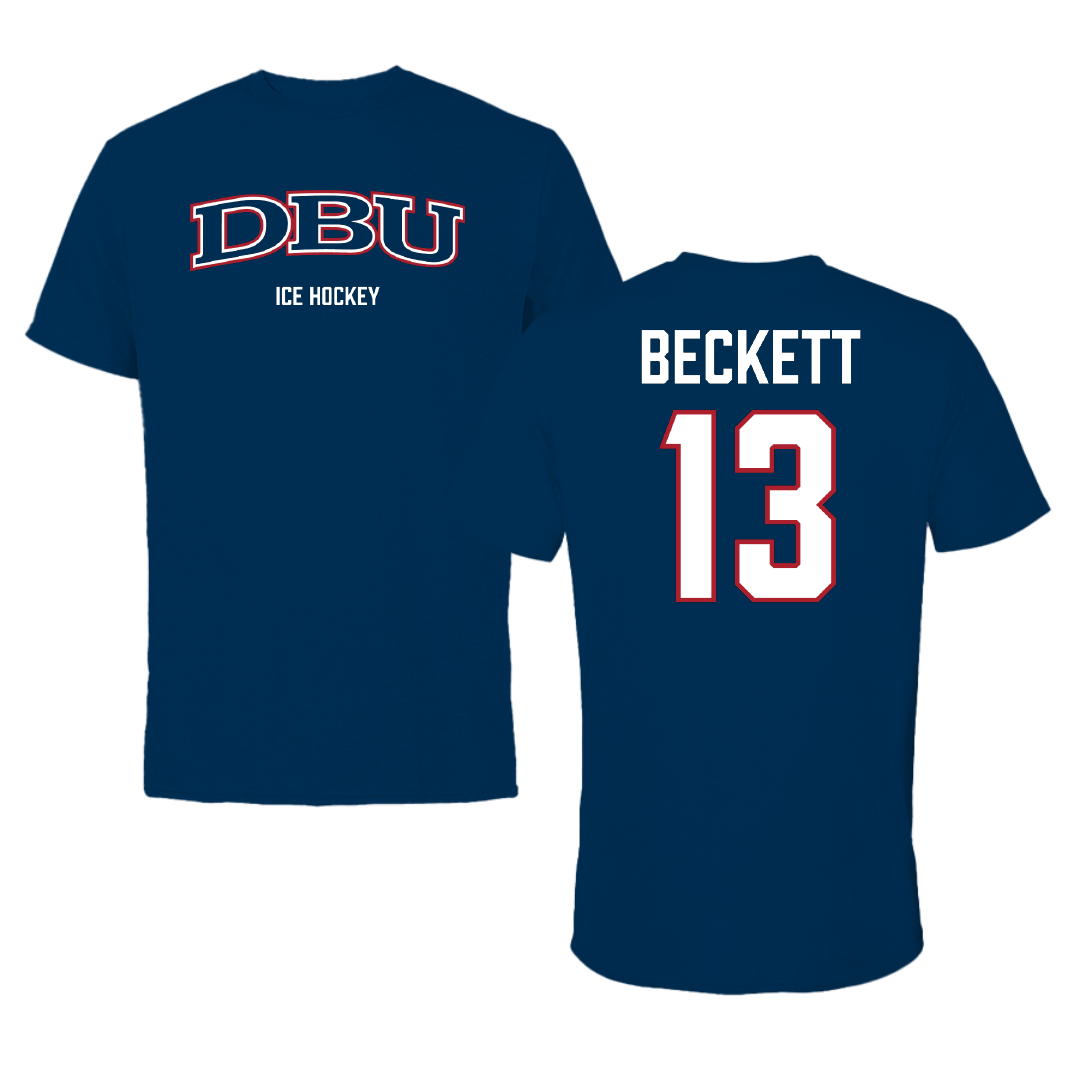 Dallas Baptist University Ice Hockey (M) Navy Performance Tee - #13 Christian Beckett