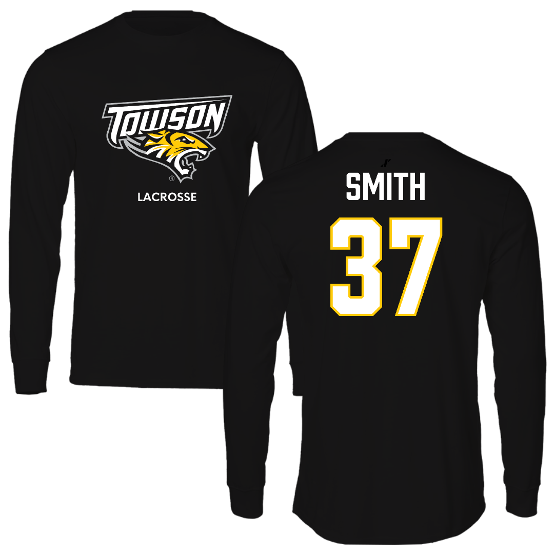 Towson University Lacrosse (M) Black Performance Long Sleeve - #37 Elijah Smith