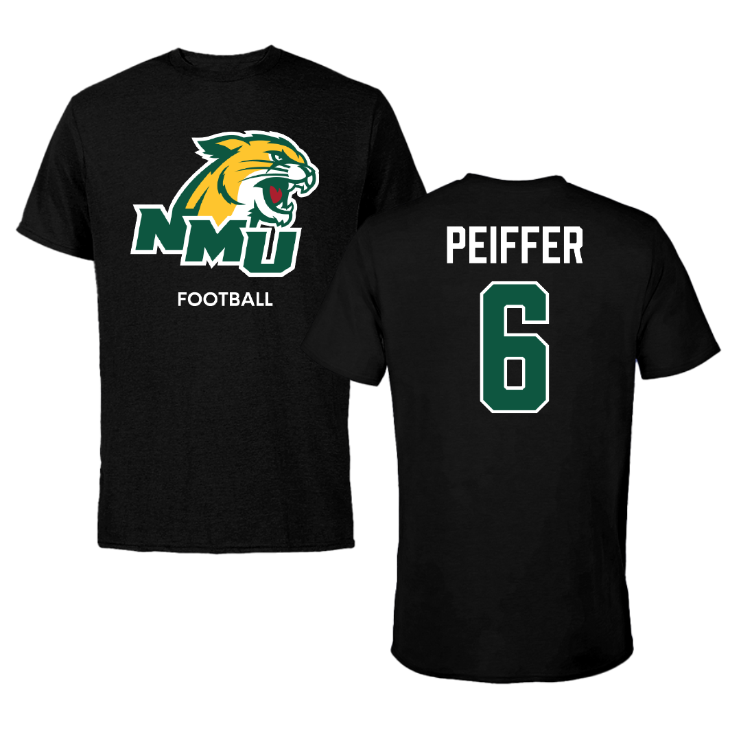 Northern Michigan University Football Black Performance Tee - #6 Sam Peiffer