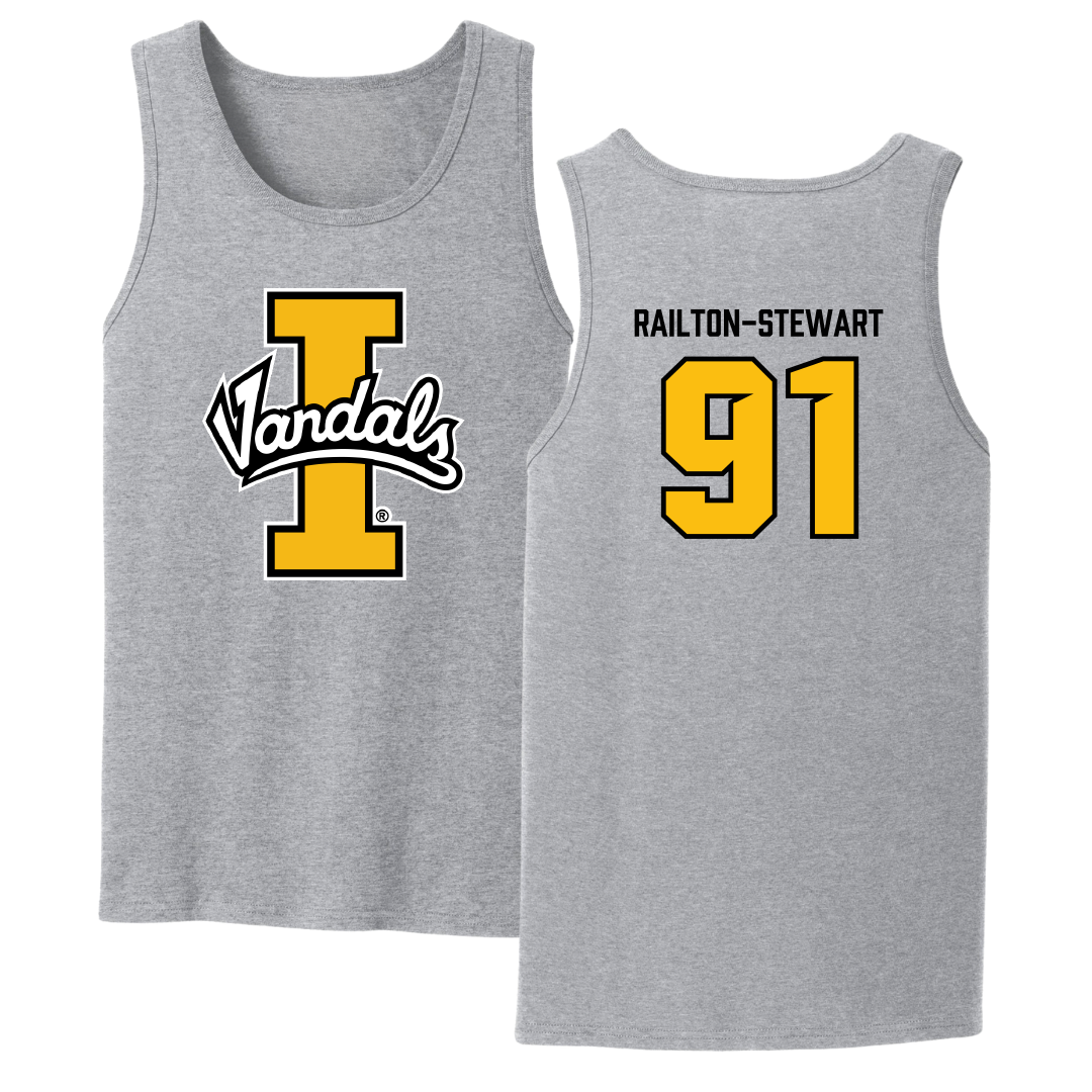 University of Idaho Football Sport Gray Tank Top - #91 Malakai Railton-Stewart