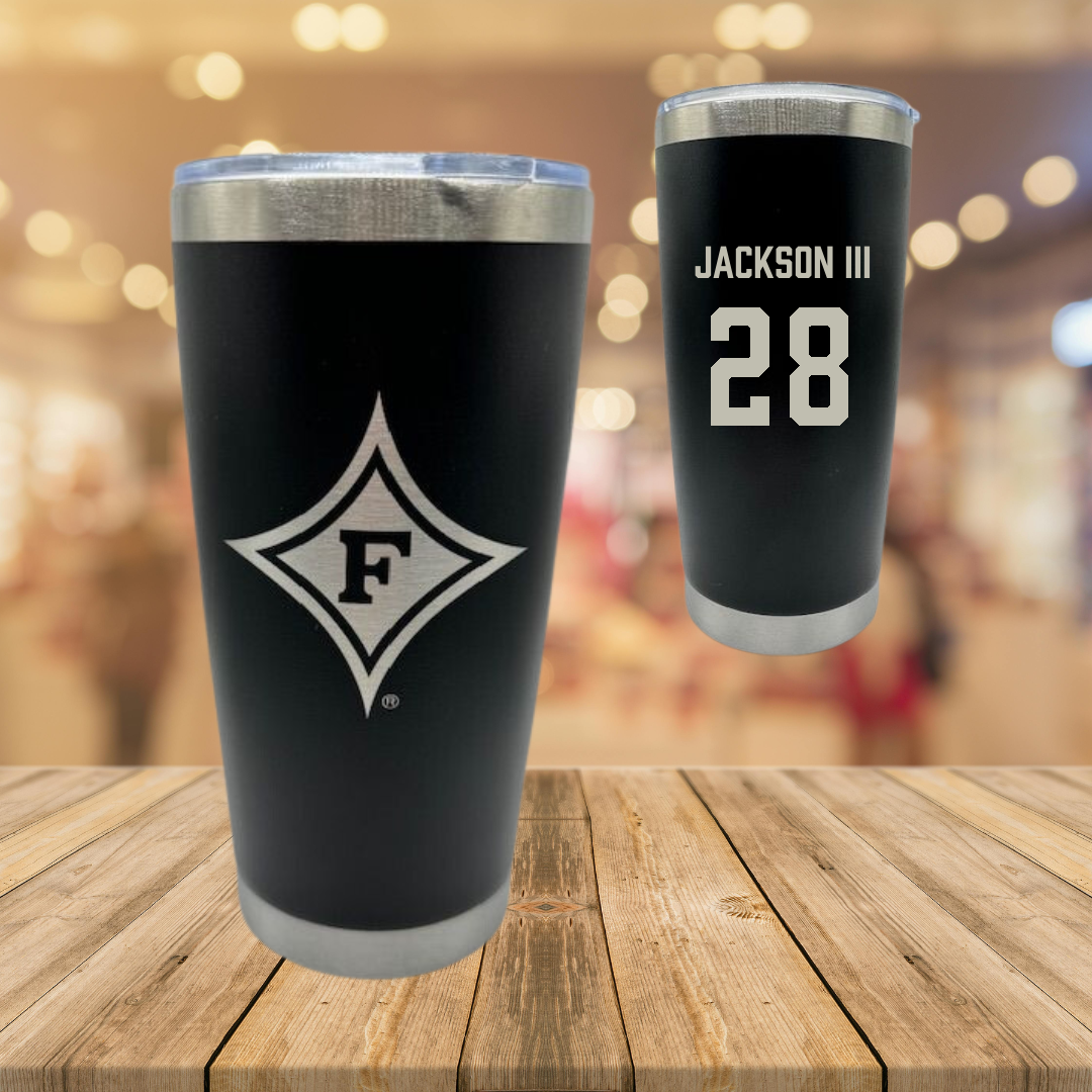 Furman University Football Black Stainless Steel Tumbler - #28 Eddie Jackson III