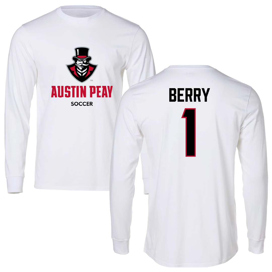 Austin Peay State University Soccer (W) White Performance Long Sleeve - #1 Lauryn Berry