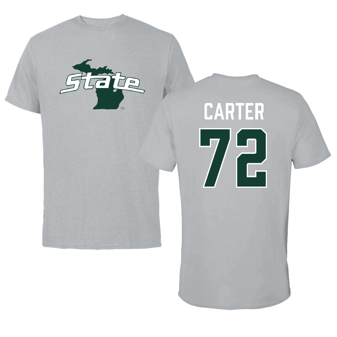 Michigan State University Football Sport Gray State Tee - #72 Caleb Carter