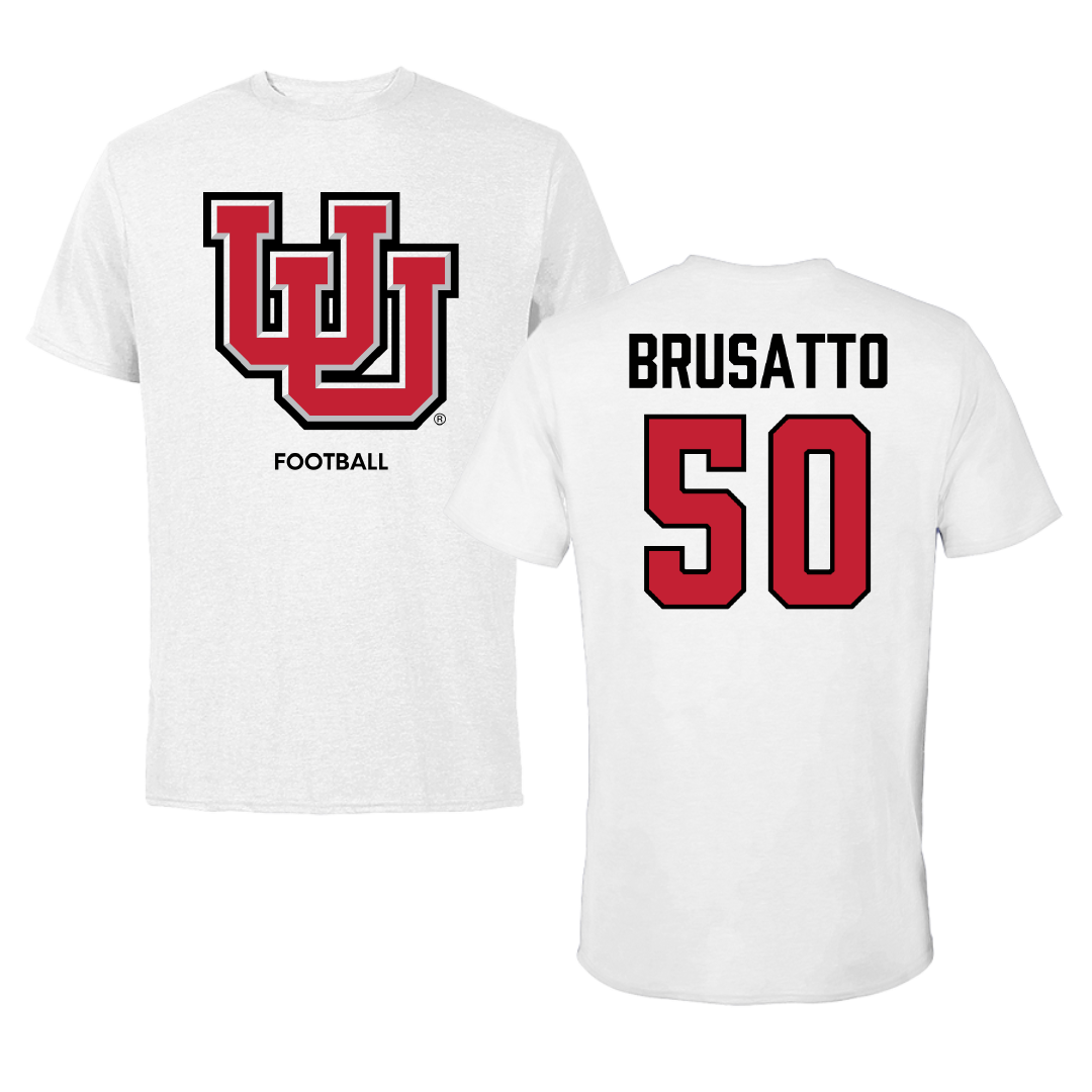University of Utah Football White Tee - #50 Justice Brusatto
