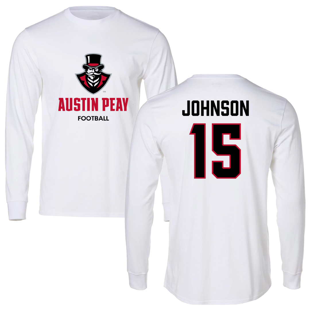Austin Peay State University Football White Performance Long Sleeve - #15 Jake Johnson