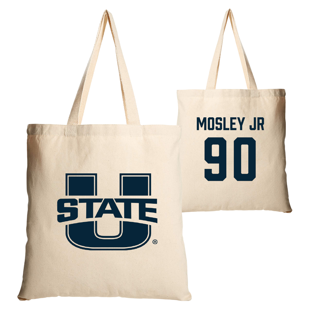 Utah State University Football Tan Canvas Tote Bag - #90 Clifton Mosley Jr