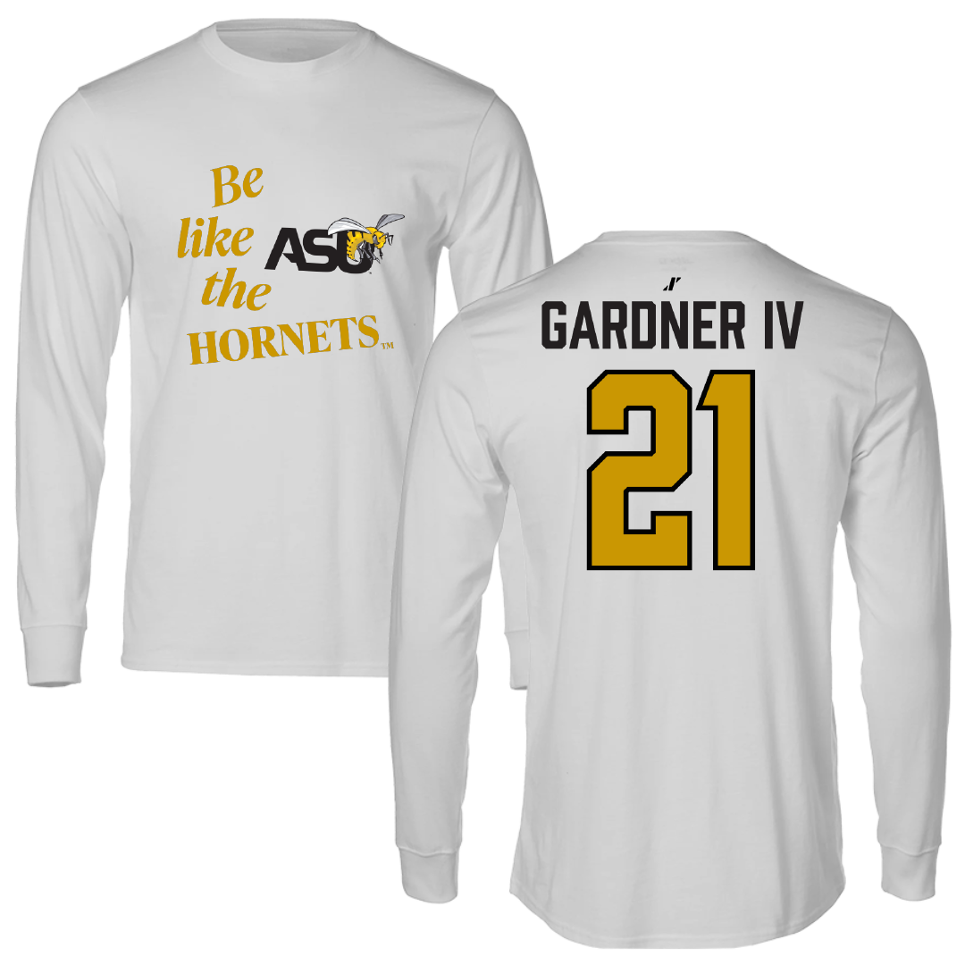 Alabama State University Football Light Gray Be Like Us Performance Long Sleeve - #21 JR Gardner IV