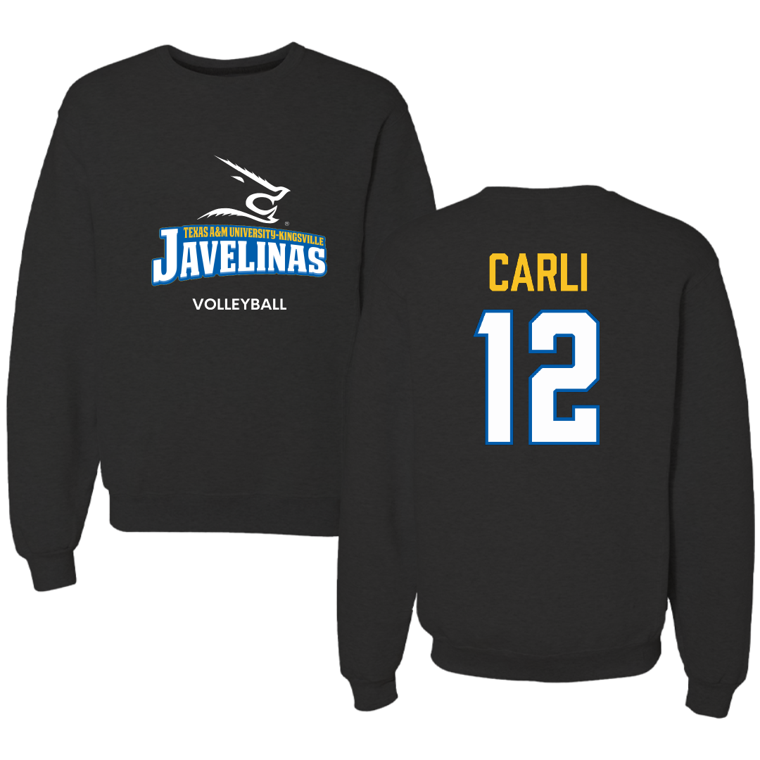 Texas A&M University-Kingsville Volleyball (W) Black Crewneck - #12 Elisa Carli