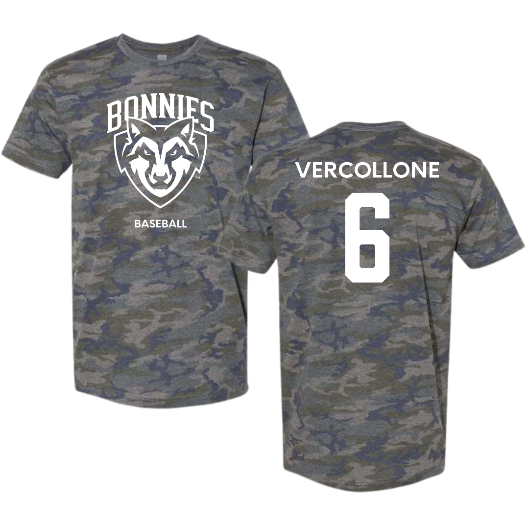 St. Bonaventure University Baseball Vintage Camo Tee - #6 Conner Vercollone