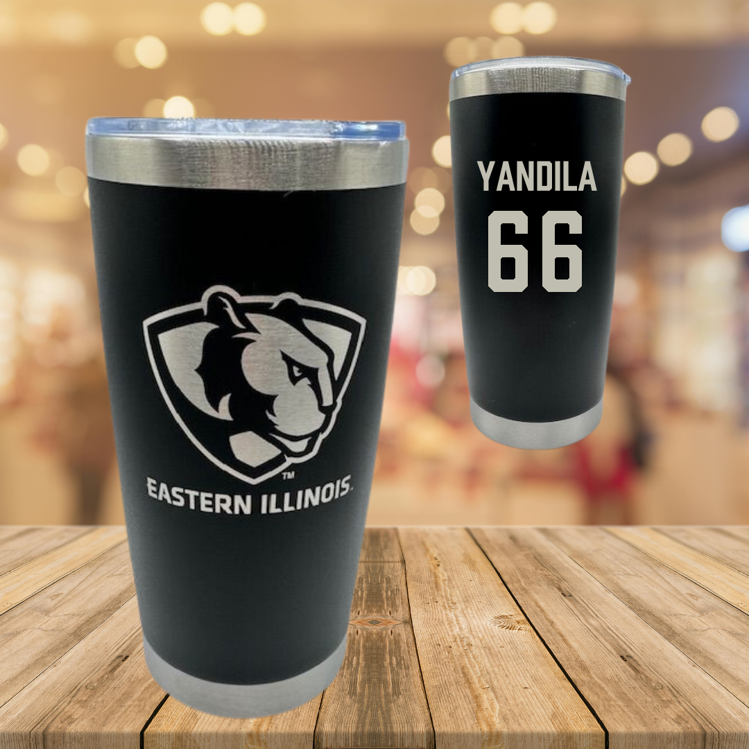 Eastern Illinois University Football Black Stainless Steel Tumbler - #66 Jordan Yandila