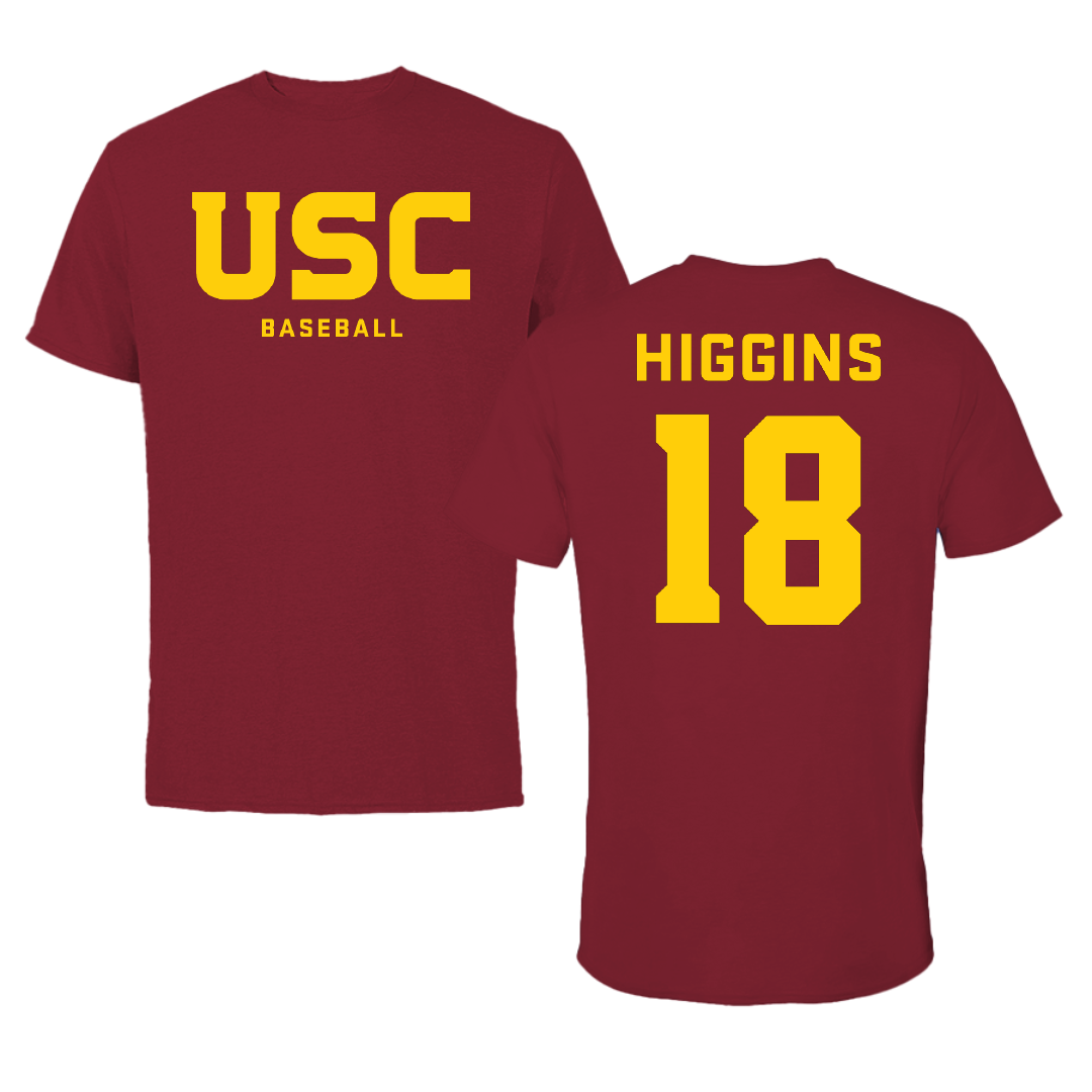 University of Southern California Baseball Cardinal Block Performance Tee - #18 Kade Higgins