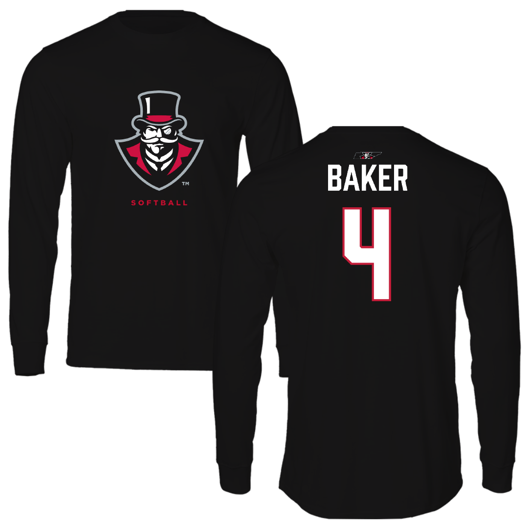 Austin Peay State University Softball Black Mascot Long Sleeve - #4 Emilee Baker