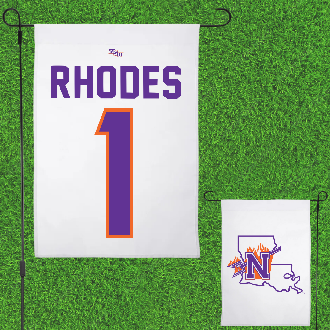 Northwestern State University Football White Garden Flag - #1 Dylan Rhodes